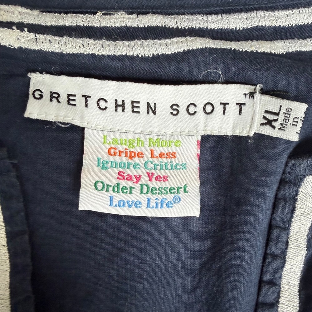 Gretchen Scott Cotton Embroidered Tunic The Reef Navy Blue White Coral Top XL - Picture 3 of 11